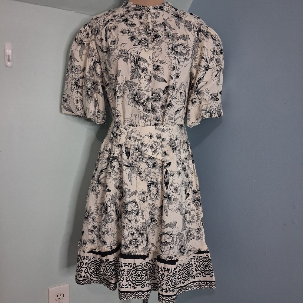 JOIE Floral Puff Sleeve Belted Shirt Ruffle Midi Dress SZ 14 Rockabilly Cottage
